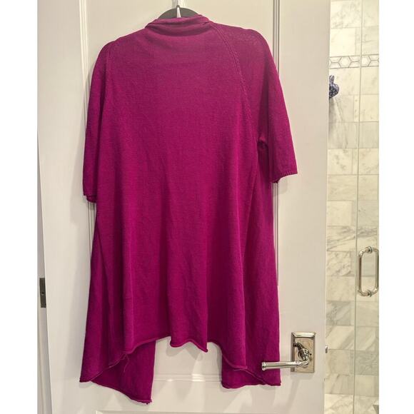 Eileen Fisher Size Large 100% Linen Magenta Open Cardigan Sweater Half Sleeves - Picture 2 of 4